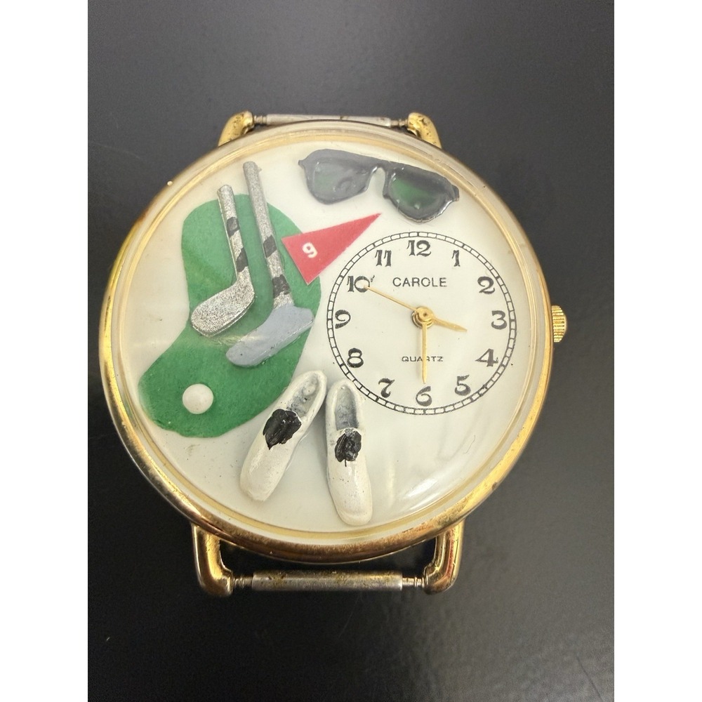 Vintage Whimsical Golf Themed Silver Finish Watch Stainless Steel *Not Tested